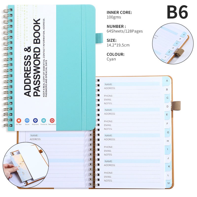 A6 Password Coil Book Custom Letter Label Index Address Notebook Business Meeting Notepad Logo - Image 1